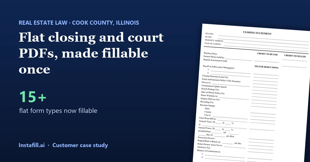 A flat residential closing statement made fillable once and filled by AI for every closing