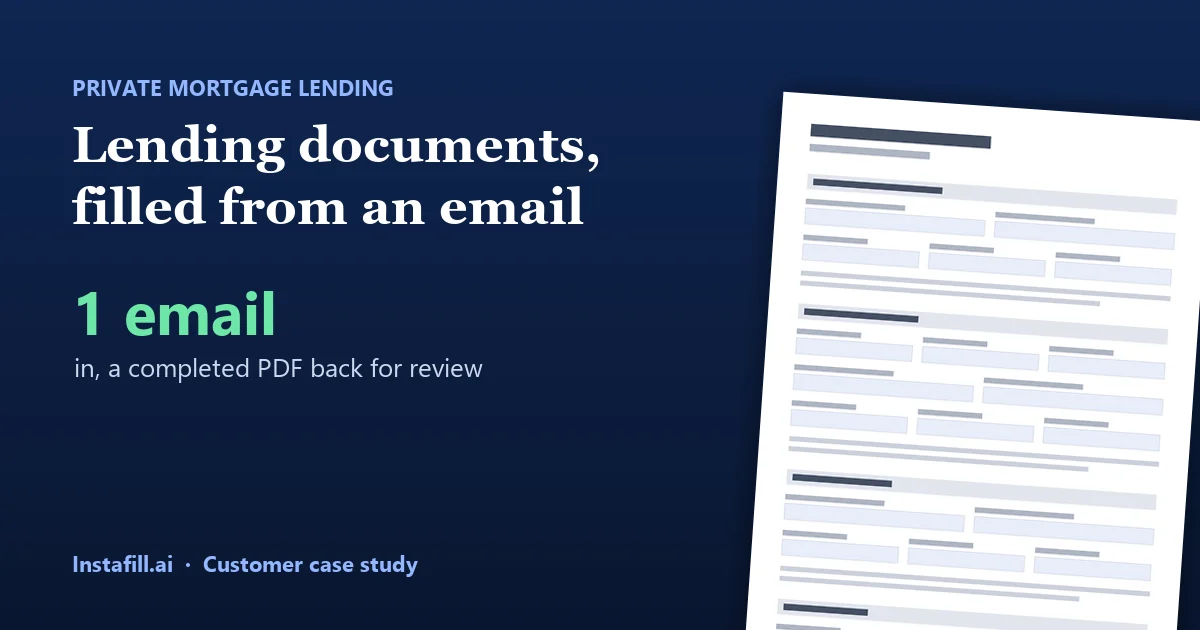 Private mortgage lending documents, filled from an email and its attachments and returned as a completed PDF