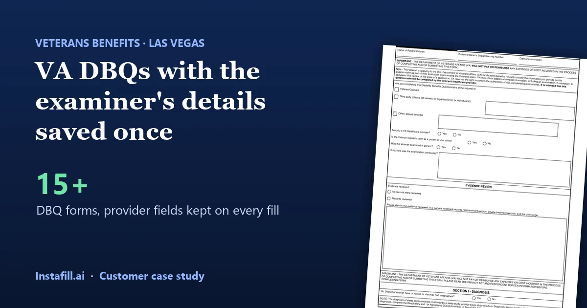 VA Disability Benefits Questionnaires with the examiner's details saved once: 15+ DBQ forms