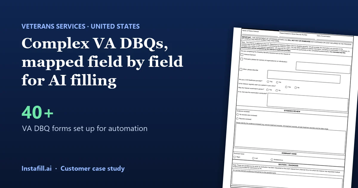 VA Disability Benefits Questionnaires, mapped field by field for AI filling: 40+ DBQ forms