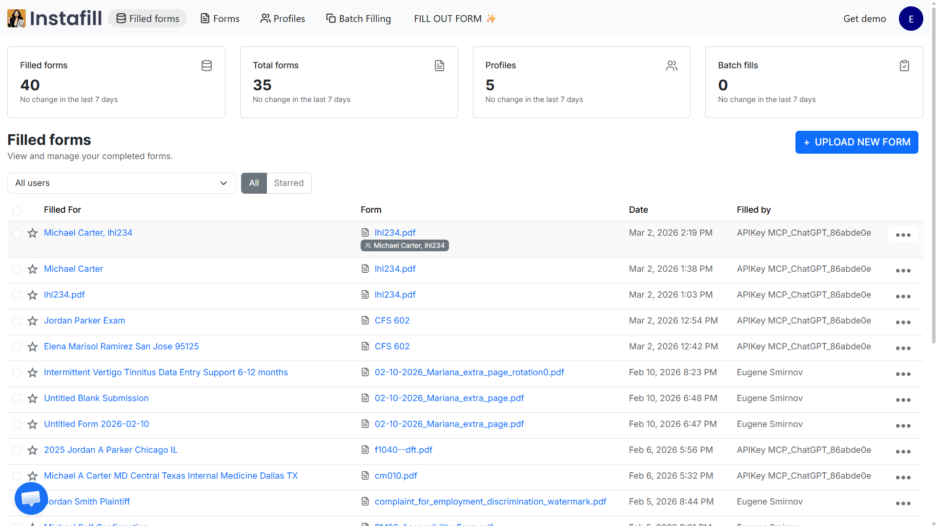 Form Filling Sessions