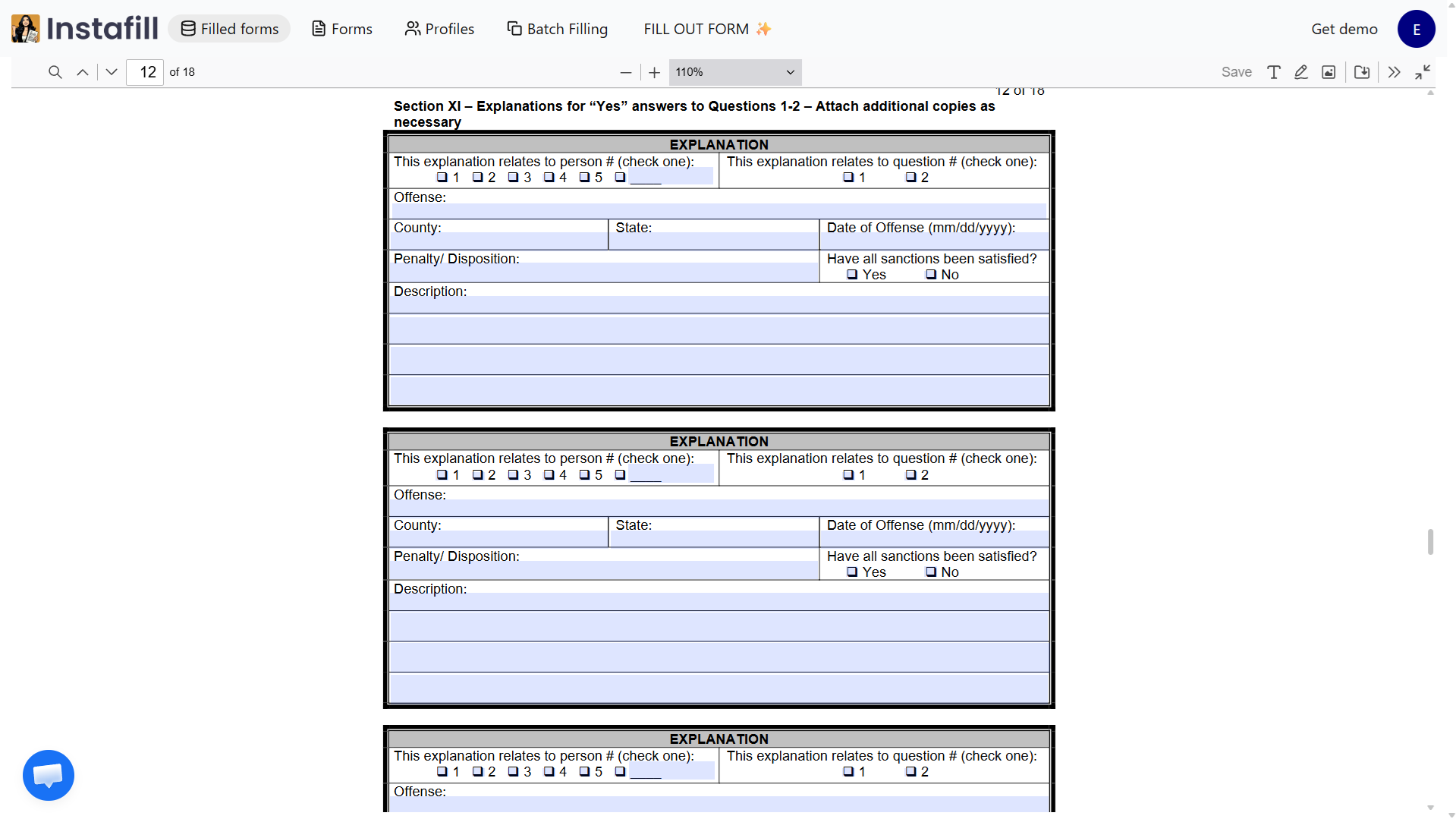 DBPR CILB 6-B form showing three identical Explanation sections on consecutive pages