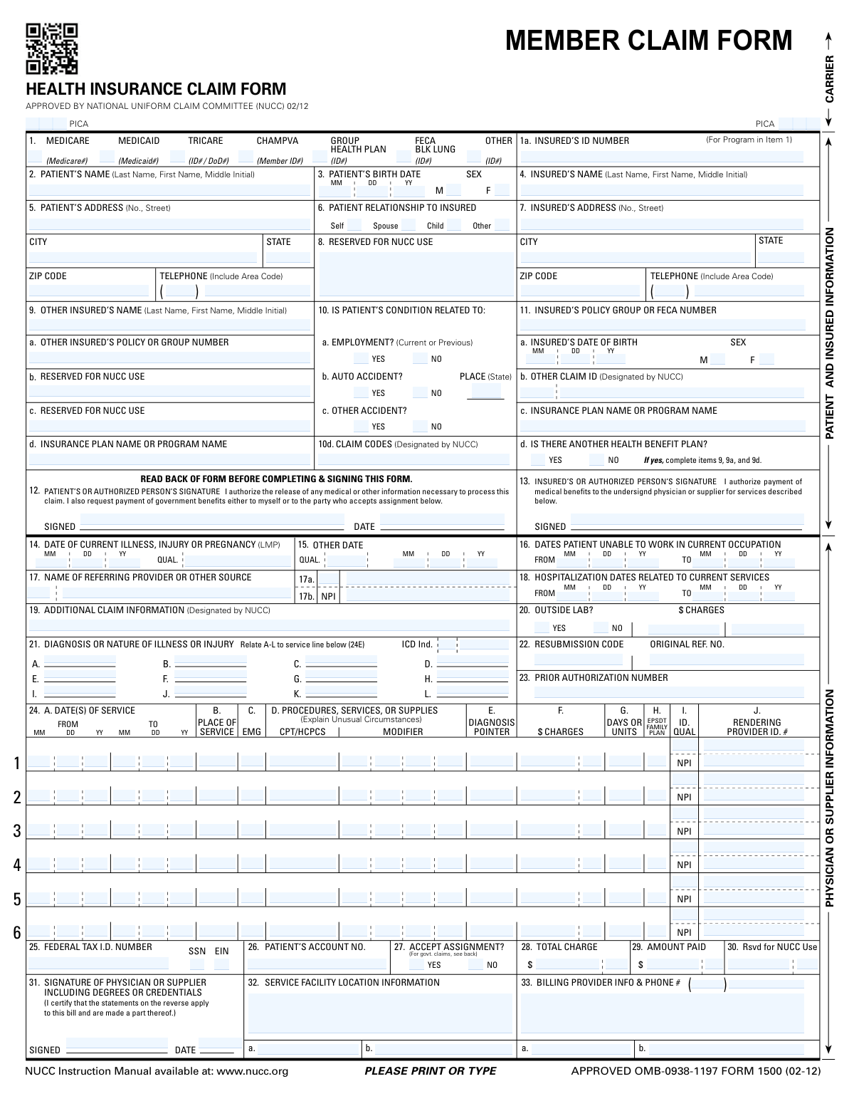 CMS-1500 Health Insurance Claim Form