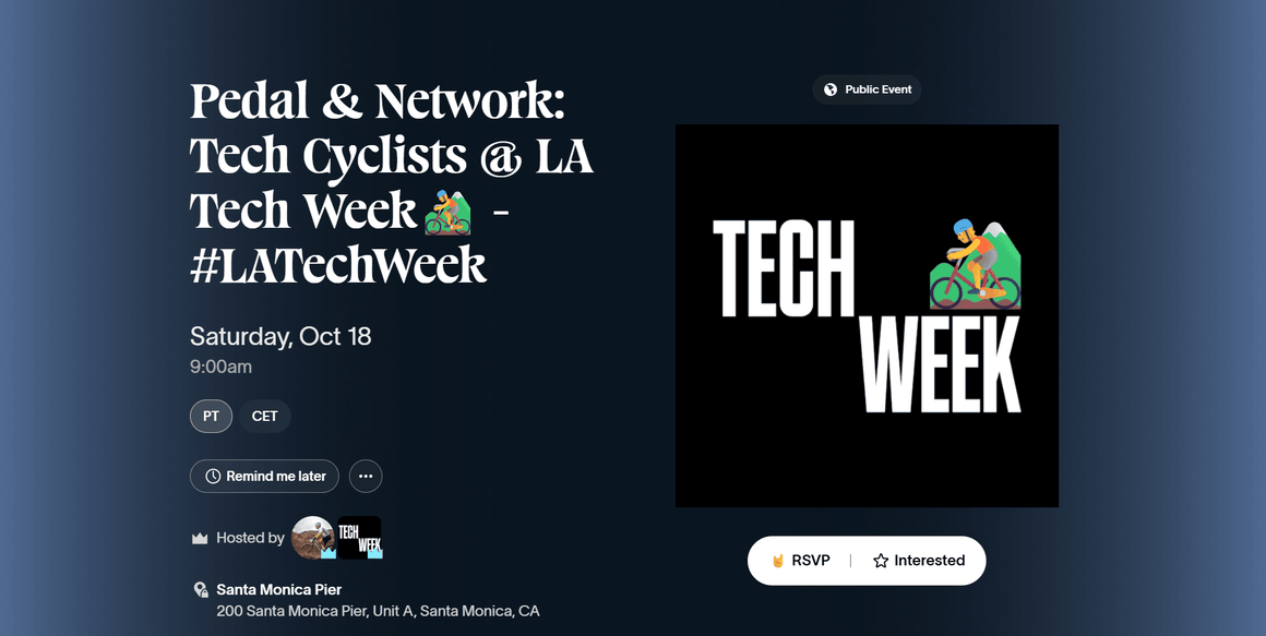 Partiful page for the 2025 Pedal & Network ride